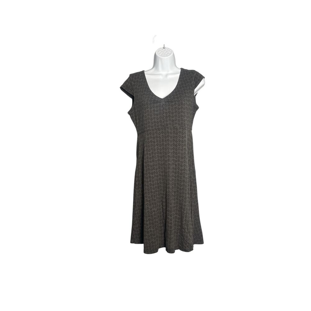 Toad&Co Gray Geometric V-Neck Tencel Organic Cotton Cap Sleeve Dress Size S